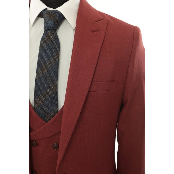 Derman Burgundy Patterned Fabric Luxury Suit 3 Pieces - Picture 3 of 7